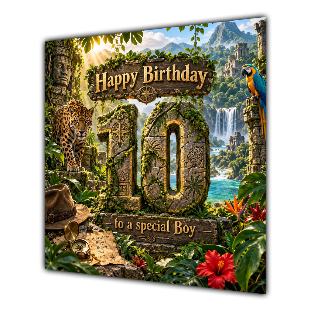 Boy 10th Birthday Card Jungle Safari Animals Adventure