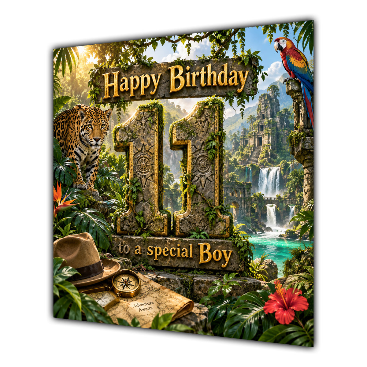 Boy 11th Birthday Card Jungle Safari Animals Adventure