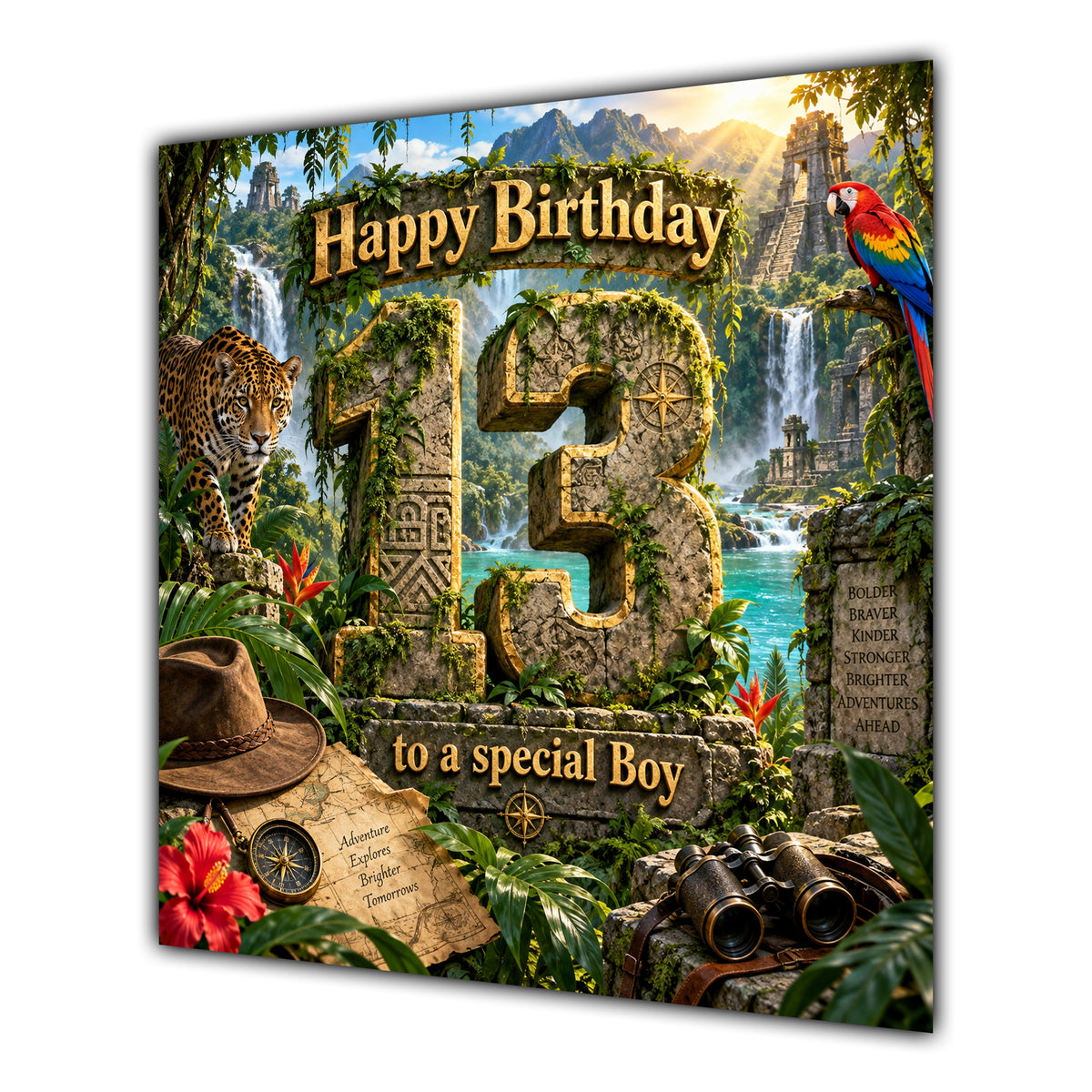 Boy 13th Birthday Card Jungle Safari Animals Adventure