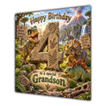 Grandson 4th Birthday Card Dinosaur Adventure Volcano