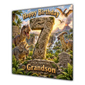 Grandson 7th Birthday Card Dinosaur Adventure Volcano