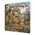 Grandson 8th Birthday Card Dinosaur Adventure Volcano