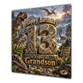 Grandson 13th Birthday Card Dinosaur Adventure Volcano