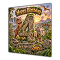 Son 4th Birthday Card Dinosaur Adventure Volcano
