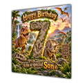 Son 7th Birthday Card Dinosaur Adventure Volcano