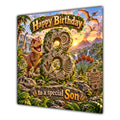 Son 8th Birthday Card Dinosaur Adventure Volcano