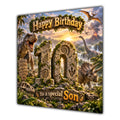 Son 10th Birthday Card Dinosaur Adventure Volcano