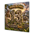 Son 13th Birthday Card Dinosaur Adventure Volcano