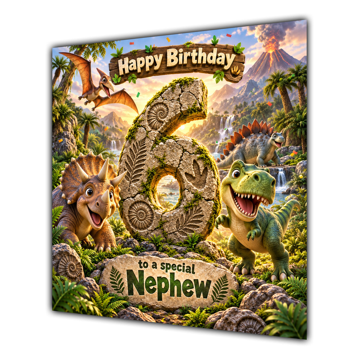 Nephew 6th Birthday Card Dinosaur Adventure Volcano