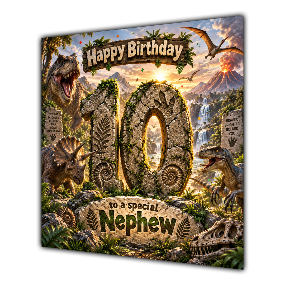 Nephew 10th Birthday Card Dinosaur Adventure Volcano