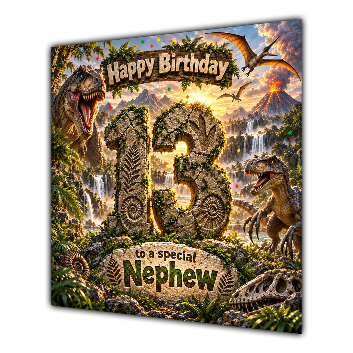 Nephew 13th Birthday Card Dinosaur Adventure Volcano