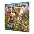 Boy 7th Birthday Card Dinosaur Adventure Volcano