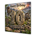 Boy 10th Birthday Card Dinosaur Adventure Volcano