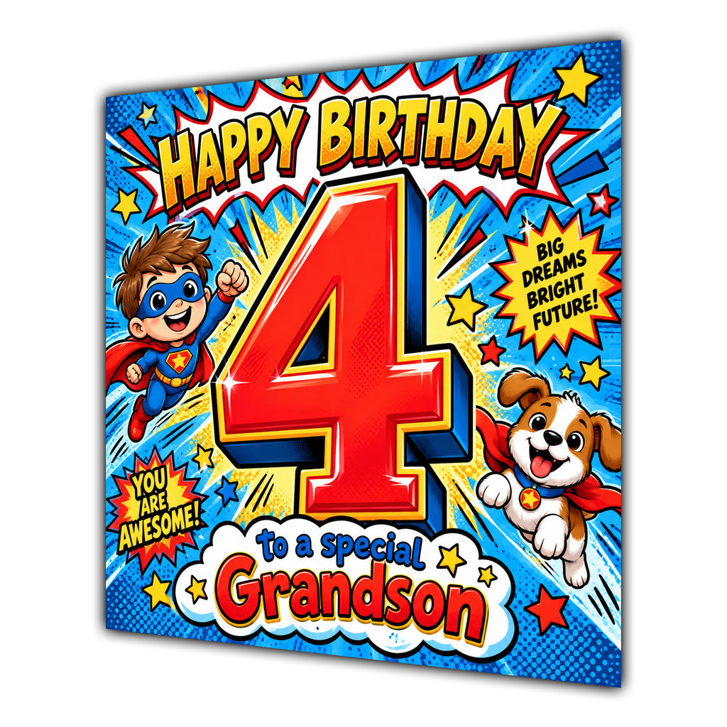 Grandson 4th Birthday Card Comic Pop Art Stars