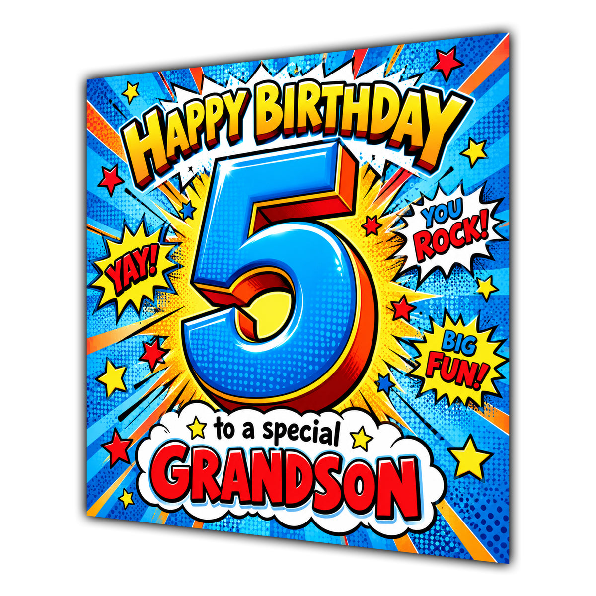 Grandson 5th Birthday Card Comic Pop Art Stars