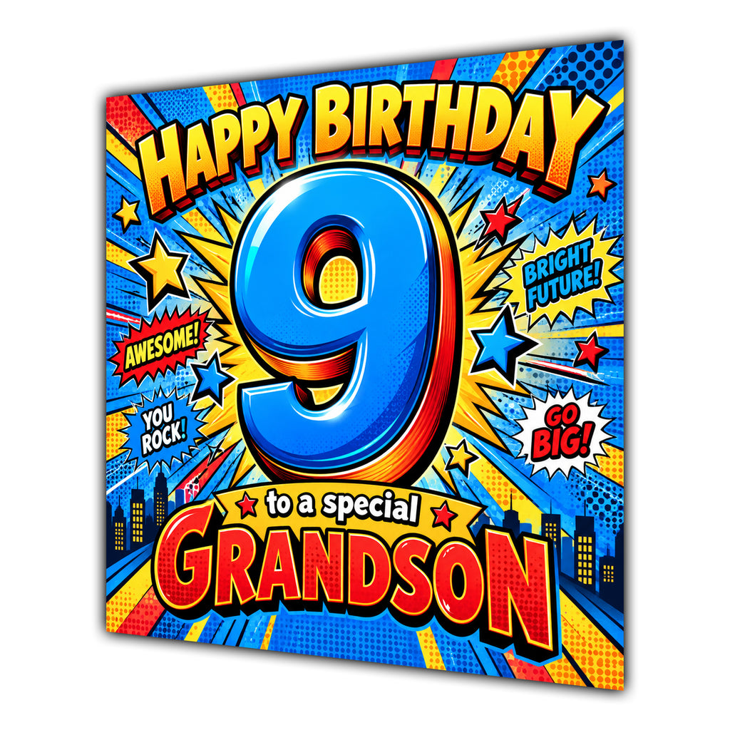 Grandson 9th Birthday Card Comic Pop Art Stars