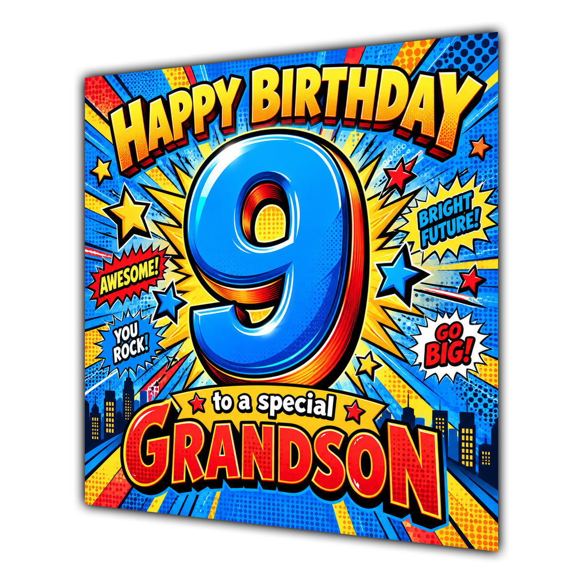 Grandson 9th Birthday Card Comic Pop Art Stars