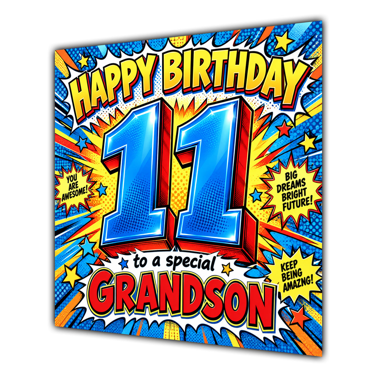 Grandson 11th Birthday Card Comic Pop Art Stars