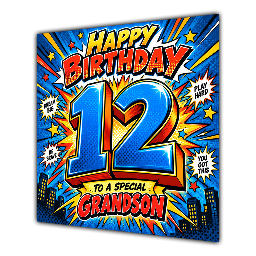 Grandson 12th Birthday Card Comic Pop Art Stars