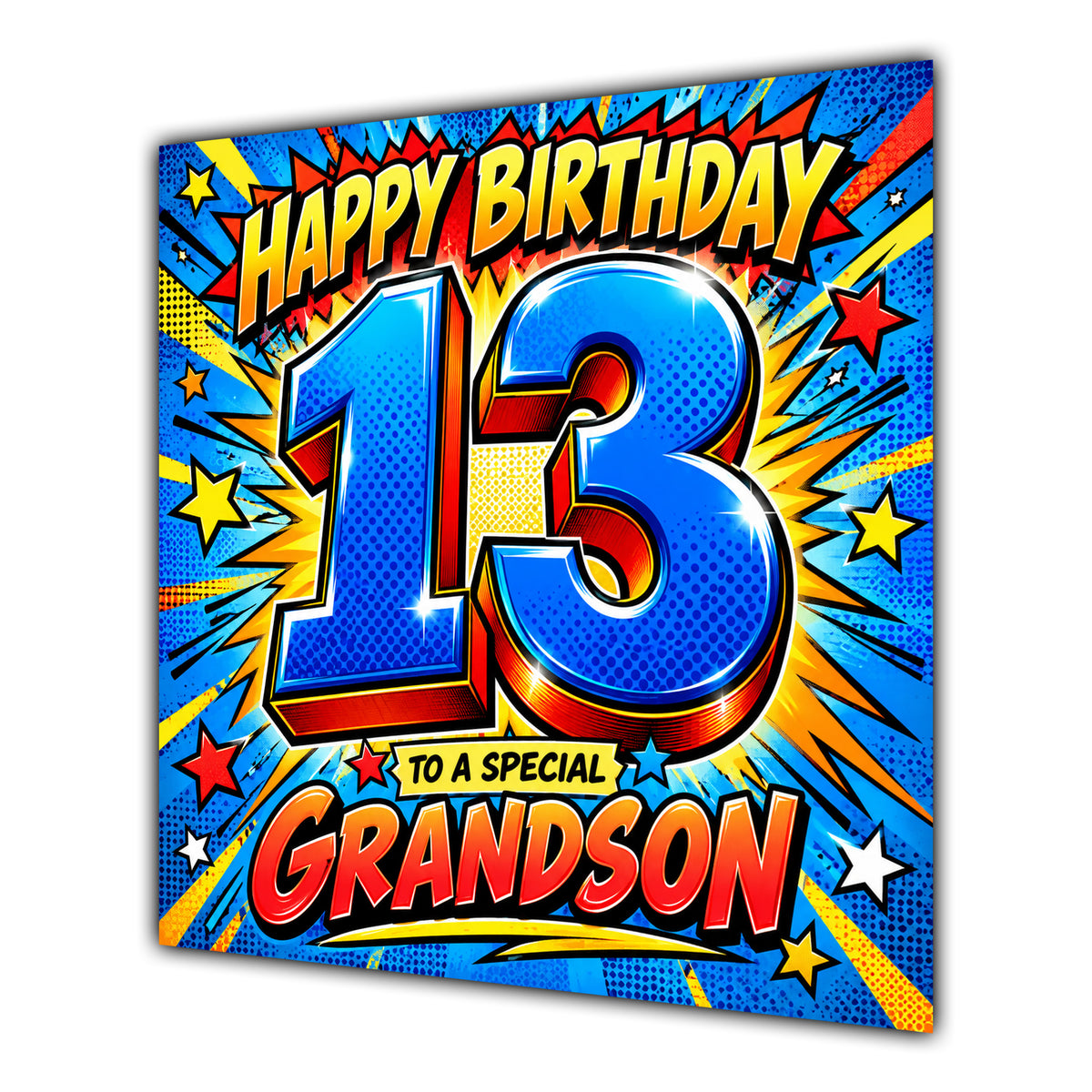 Grandson 13th Birthday Card Comic Pop Art Stars