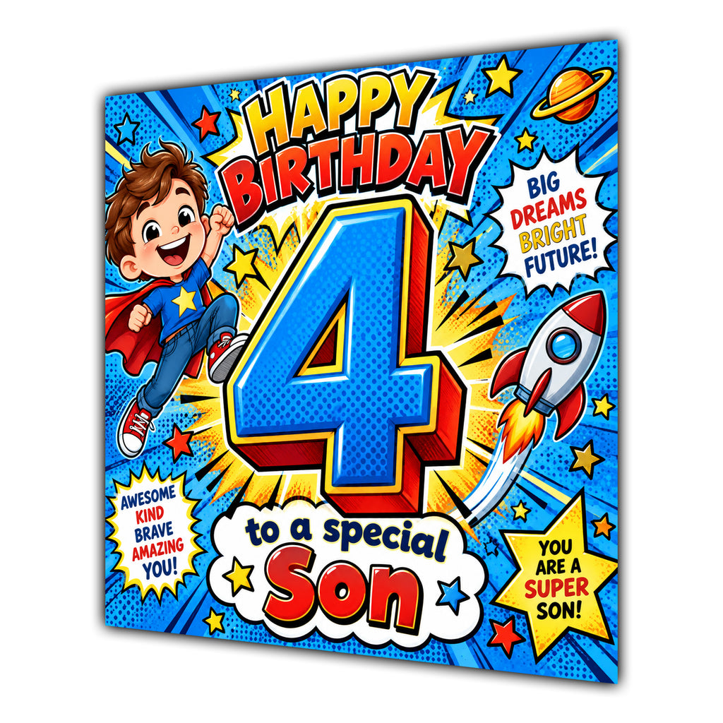 Son 4th Birthday Card Comic Pop Art Stars