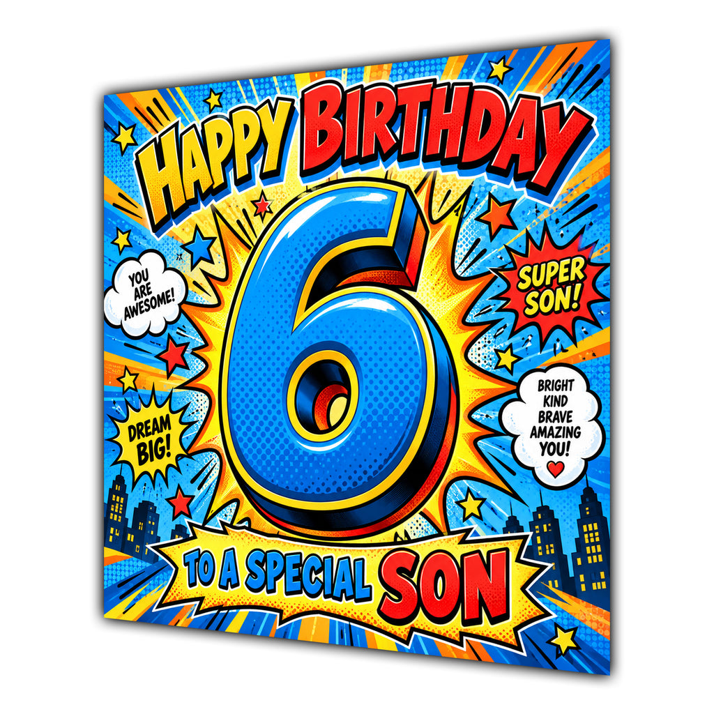 Son 6th Birthday Card Comic Pop Art Stars