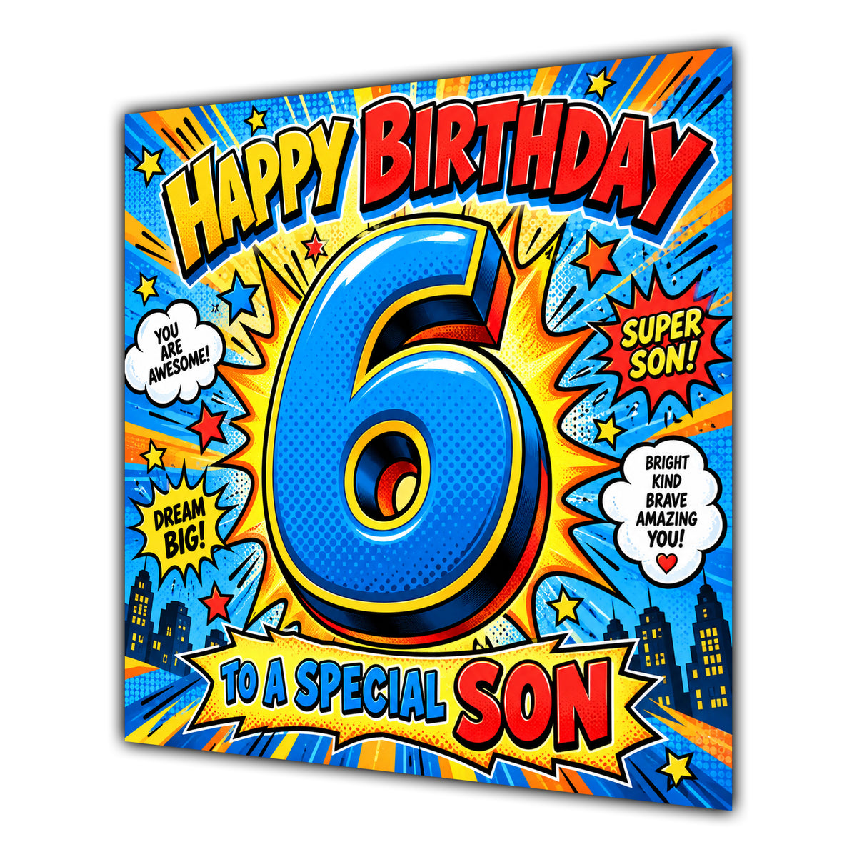 Son 6th Birthday Card Comic Pop Art Stars