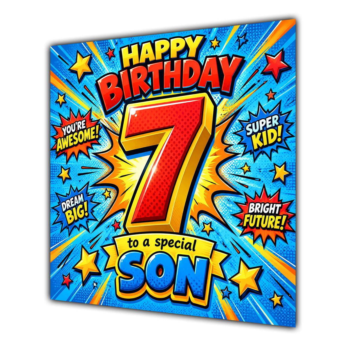 Son 7th Birthday Card Comic Pop Art Stars