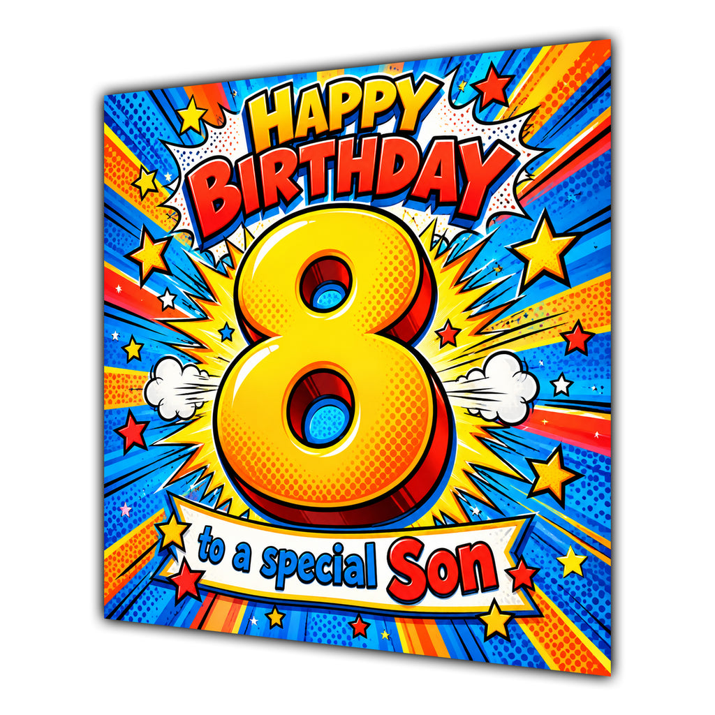 Son 8th Birthday Card Comic Pop Art Stars