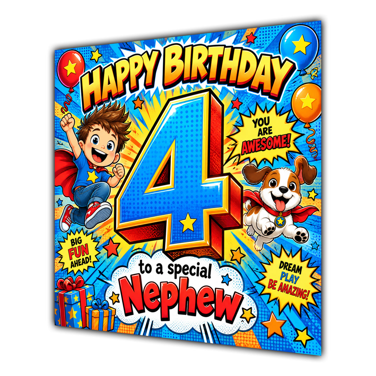 Nephew 4th Birthday Card Comic Pop Art Stars