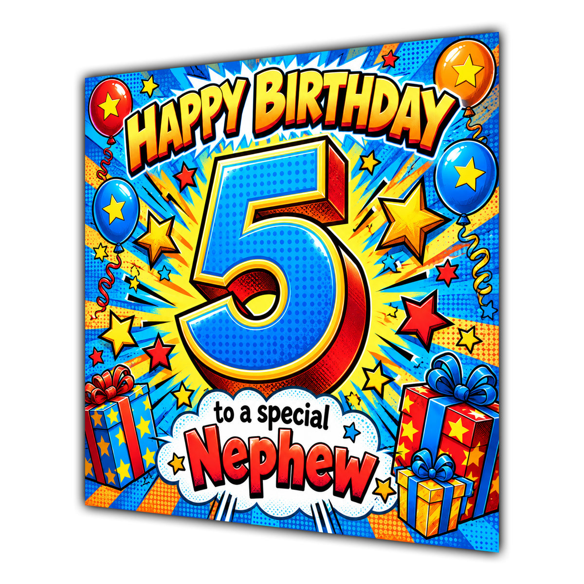 Nephew 5th Birthday Card Comic Pop Art Stars