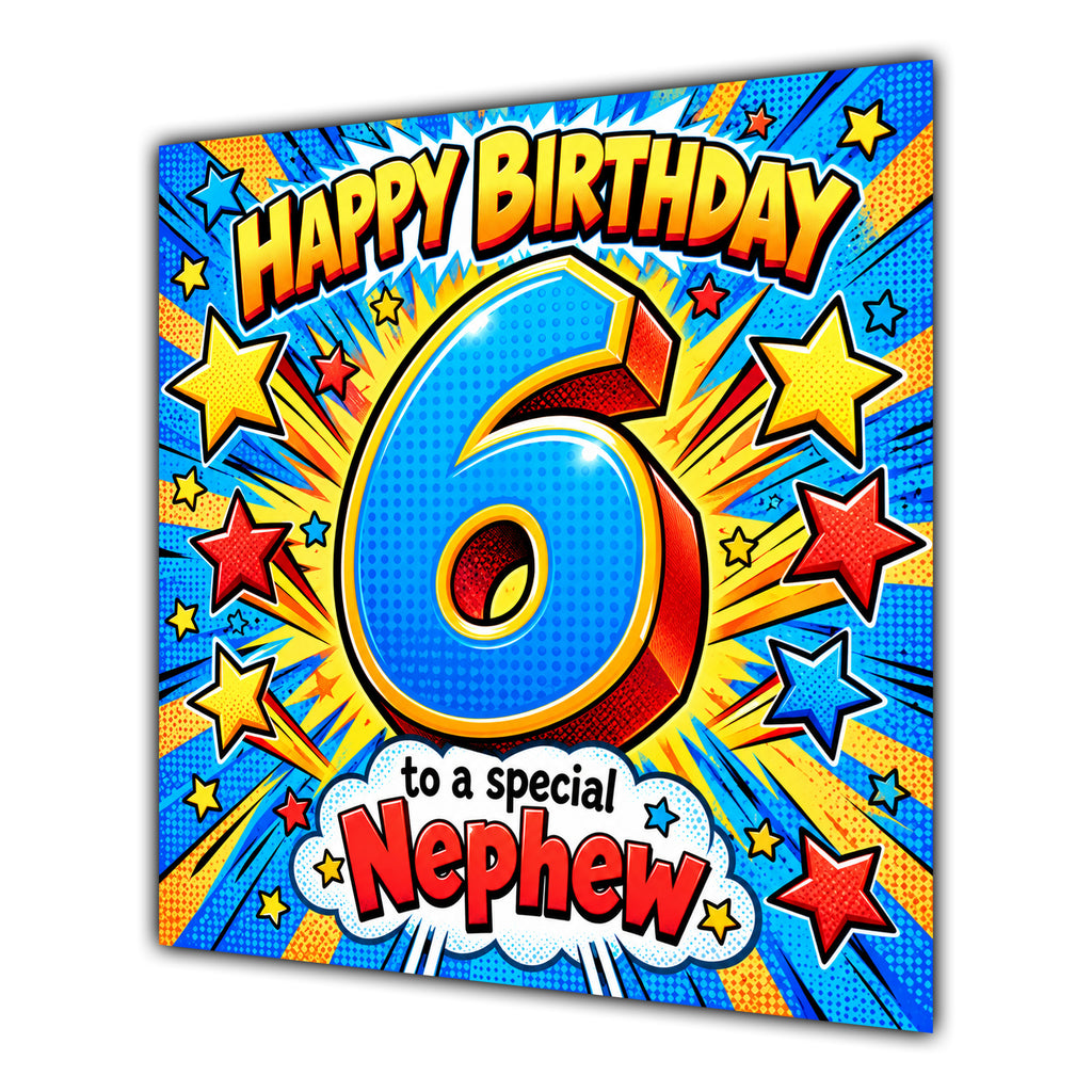 Nephew 6th Birthday Card Comic Pop Art Stars