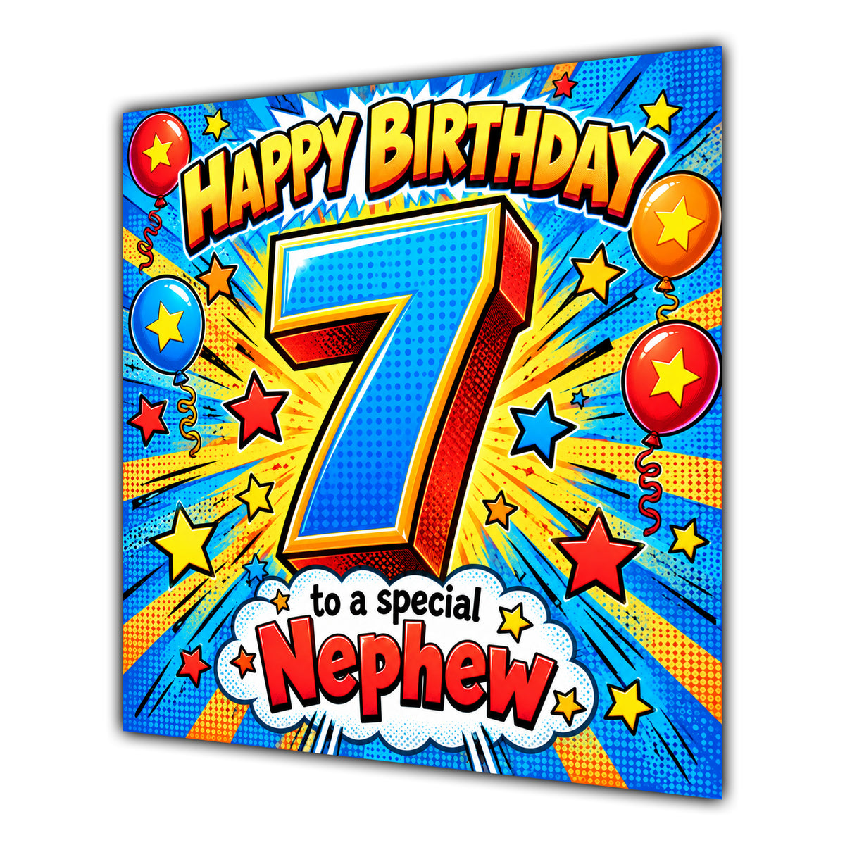Nephew 7th Birthday Card Comic Pop Art Stars