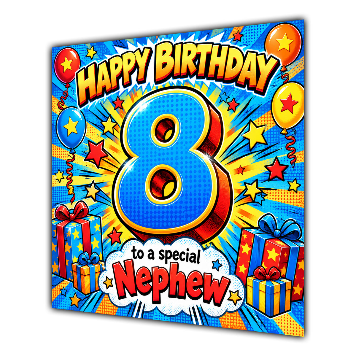 Nephew 8th Birthday Card Comic Pop Art Stars