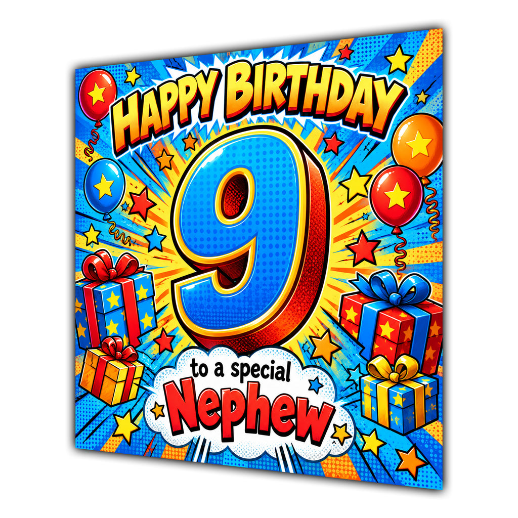 Nephew 9th Birthday Card Comic Pop Art Stars
