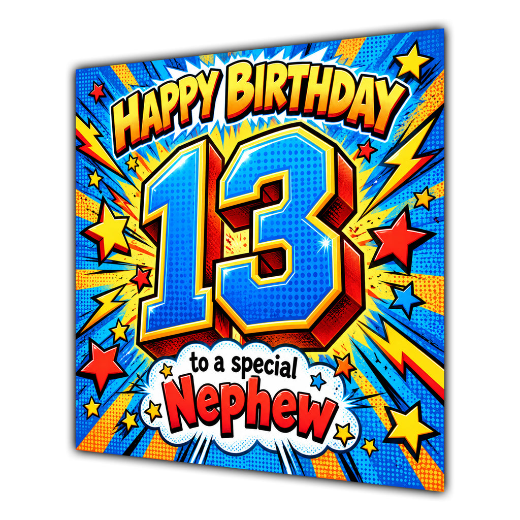Nephew 13th Birthday Card Comic Pop Art Stars