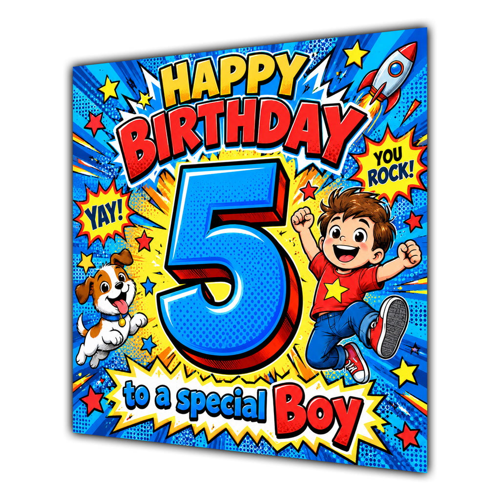 Boy 5th Birthday Card Comic Pop Art Stars