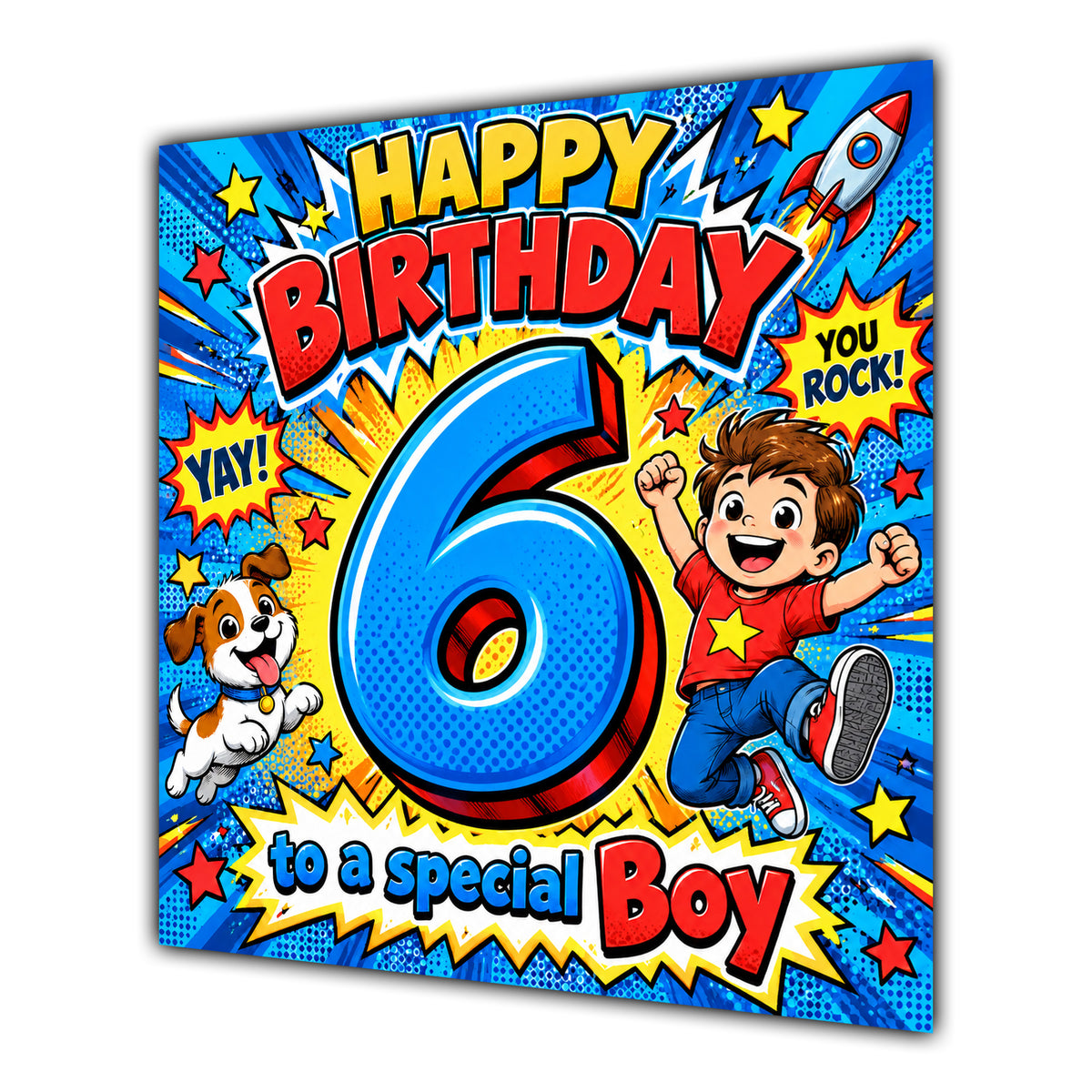 Boy 6th Birthday Card Comic Pop Art Stars