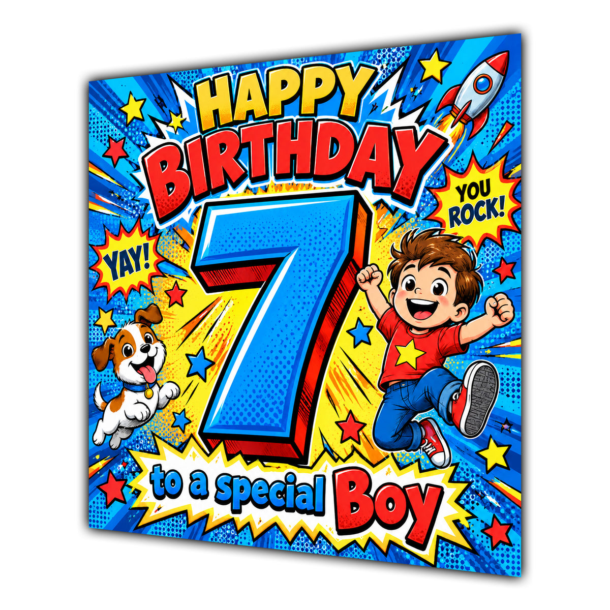 Boy 7th Birthday Card Comic Pop Art Stars