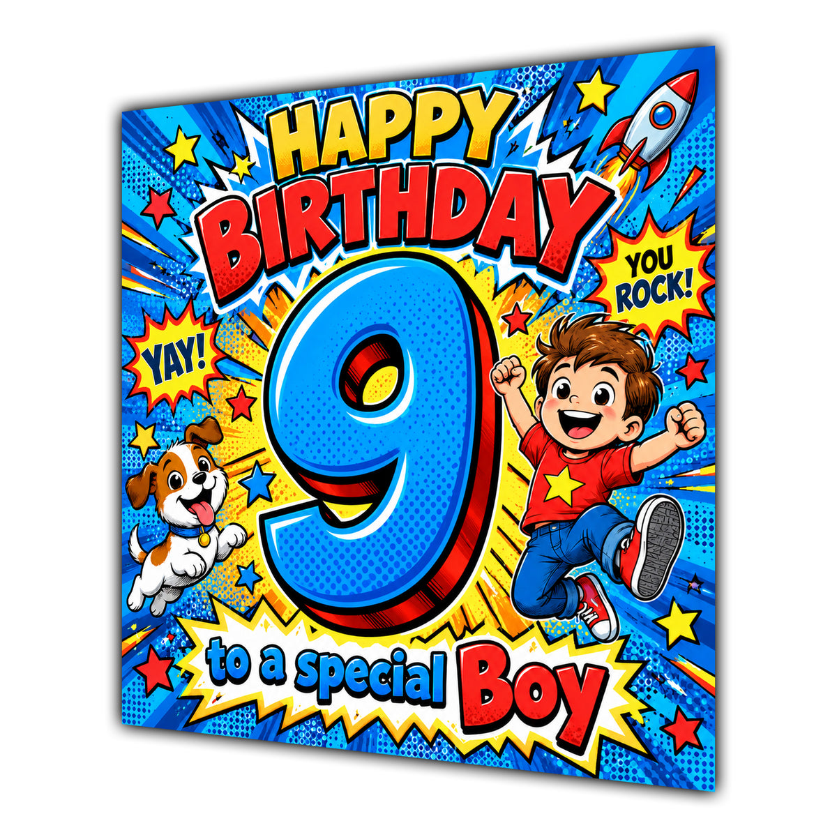 Boy 9th Birthday Card Comic Pop Art Stars