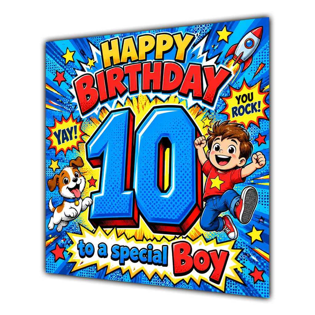 Boy 10th Birthday Card Comic Pop Art Stars