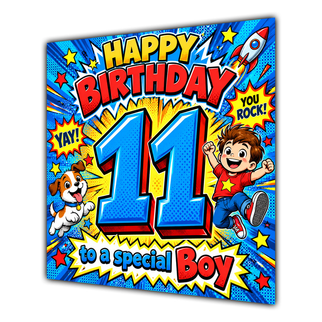 Boy 11th Birthday Card Comic Pop Art Stars