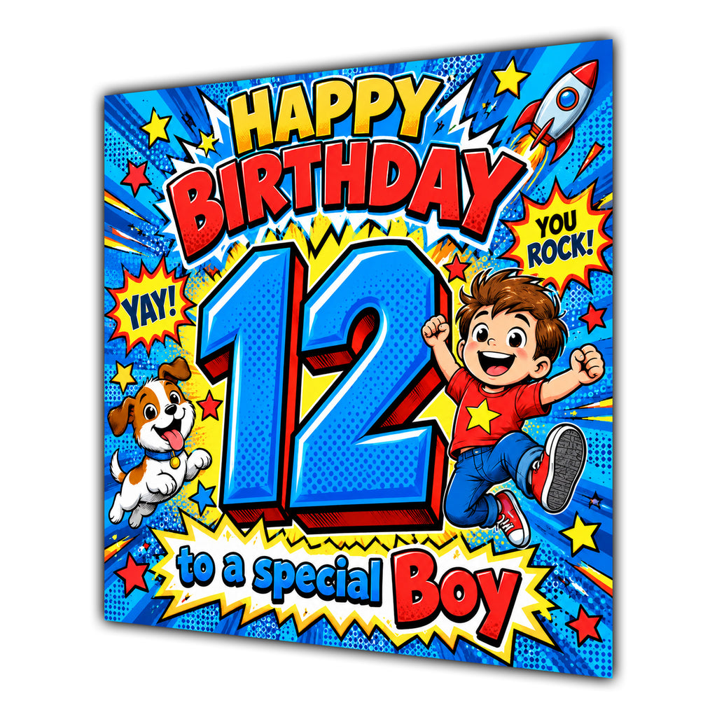 Boy 12th Birthday Card Comic Pop Art Stars