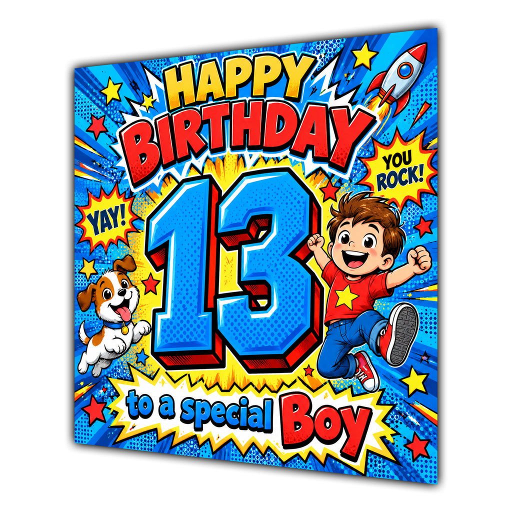 Boy 13th Birthday Card Comic Pop Art Stars