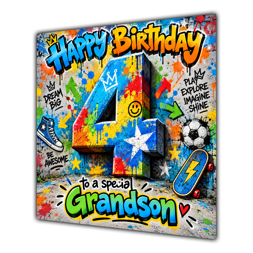 Grandson 4th Birthday Card Colourful Graffiti Street Art