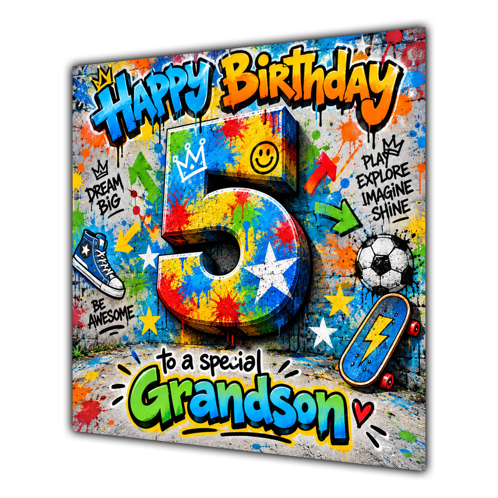 Grandson 5th Birthday Card Colourful Graffiti Street Art