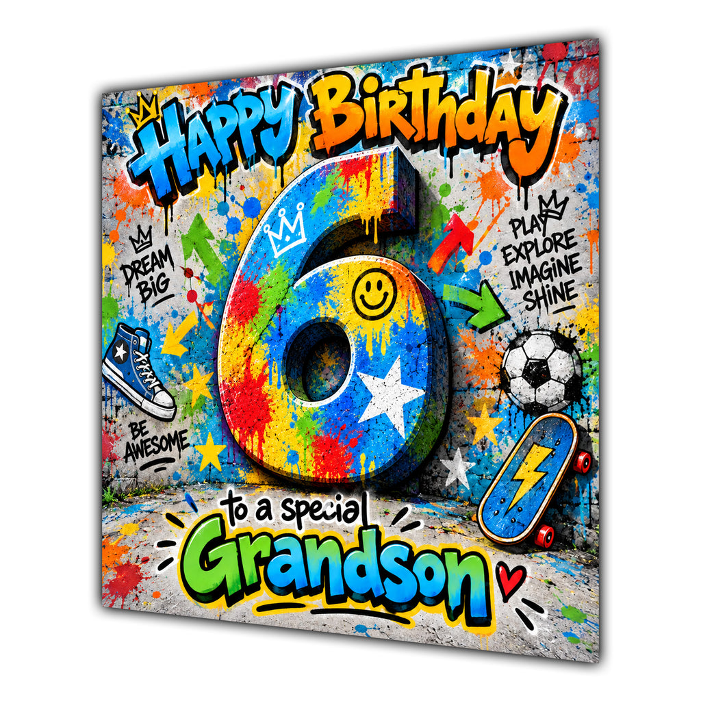 Grandson 6th Birthday Card Colourful Graffiti Street Art