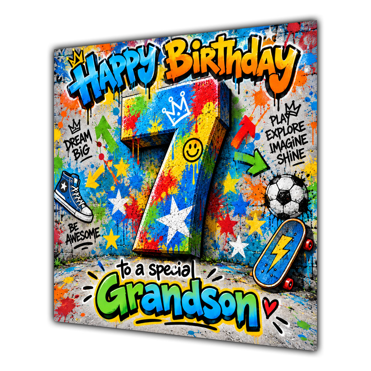 Grandson 7th Birthday Card Colourful Graffiti Street Art