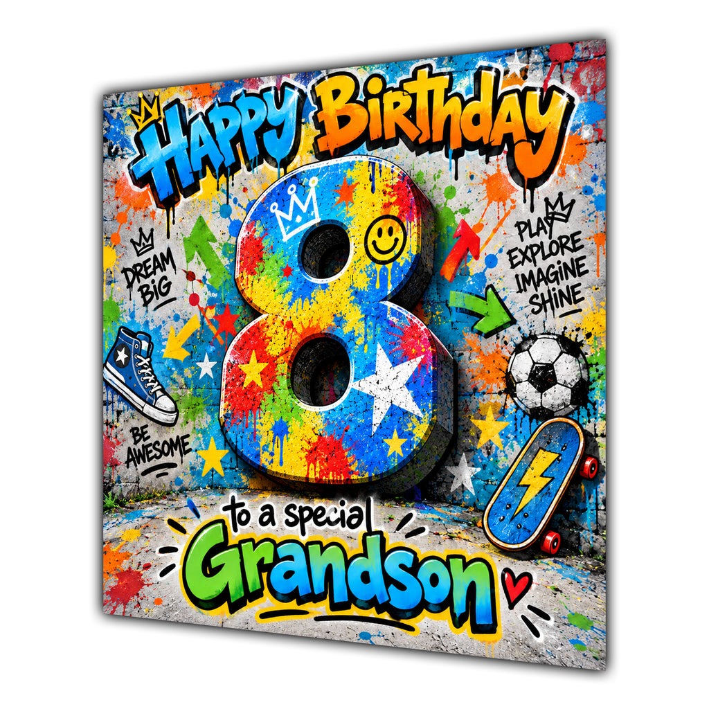 Grandson 8th Birthday Card Colourful Graffiti Street Art