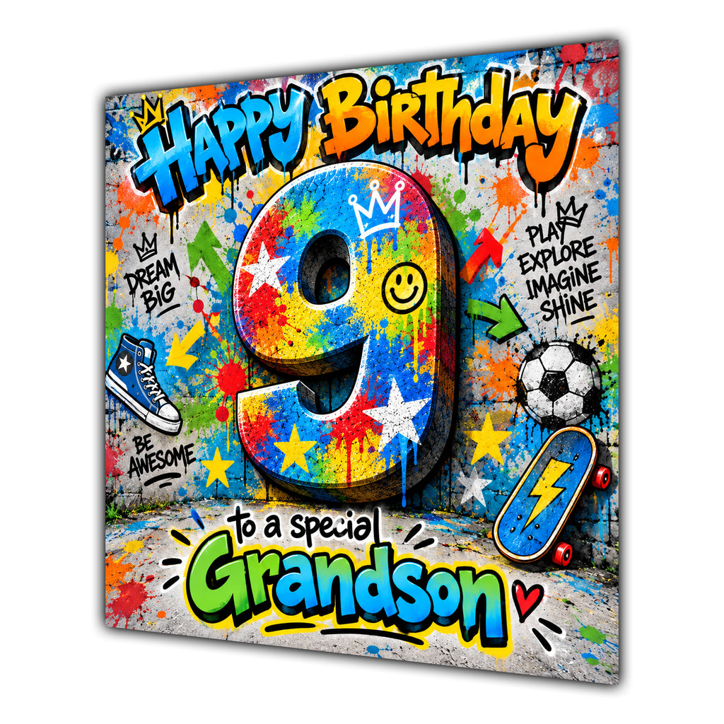 Grandson 9th Birthday Card Colourful Graffiti Street Art